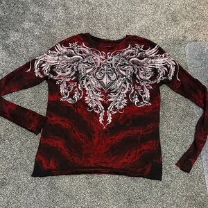Affliction Red and Black Long Sleeve thermal Top men
